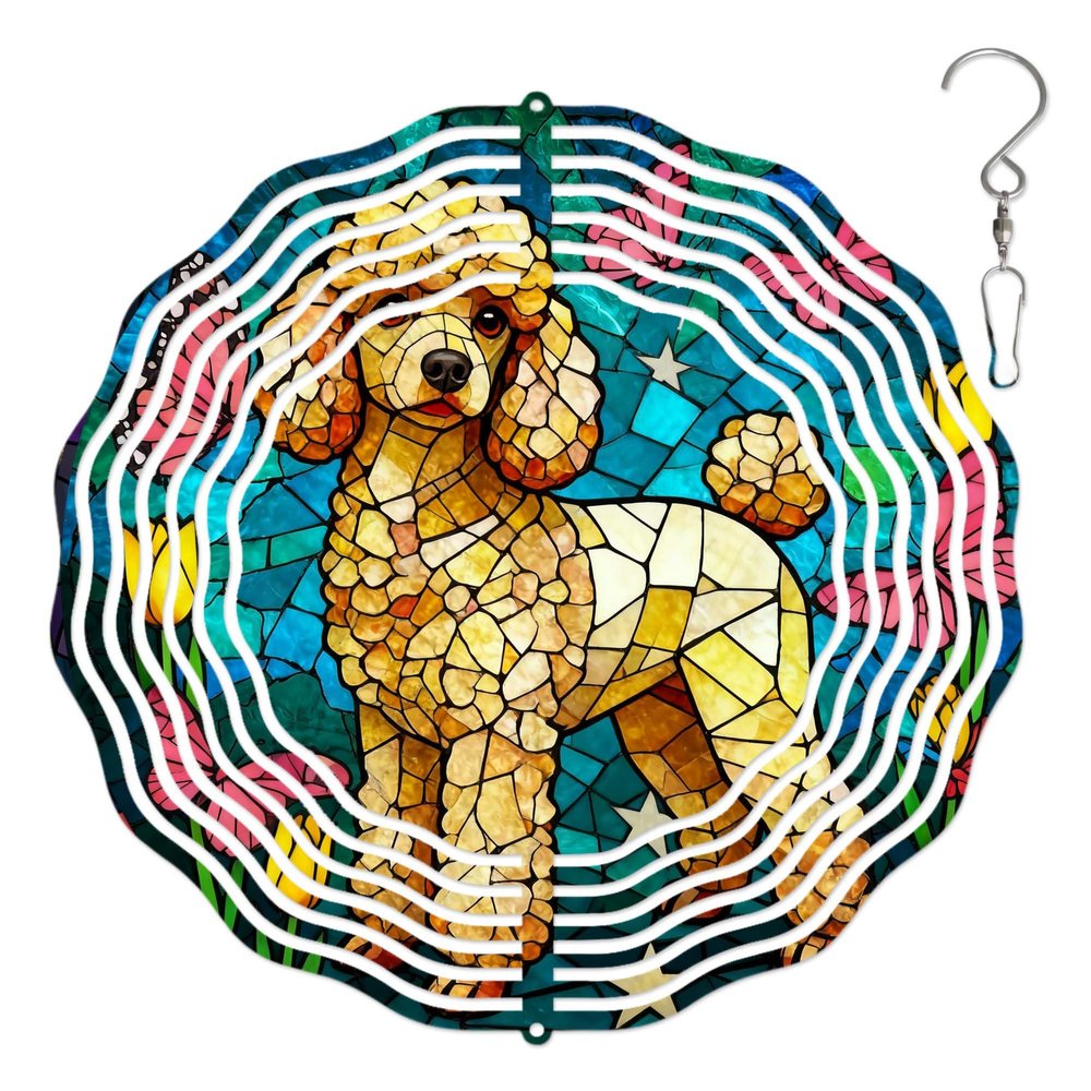 10-Inch Metal Wind Spinner Golden Poodle 3D Dog Wind Spinner, Unique Metal Hanging Kinetic Wind Sculpture Ornament Gifts for Dog Lover Yard Art Garden Patio Lawn Indoor Outdoor Decor