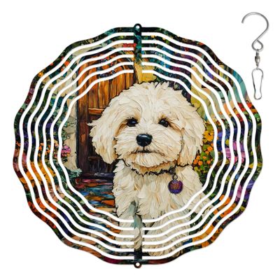 10-Inch Metal Wind Spinner Bichon Frise in Garden 3D Dog Wind Spinner, Unique Metal Hanging Kinetic Wind Sculpture Ornament Gifts for Women Yard Art Garden Patio Lawn Indoor Outdoor Decor
