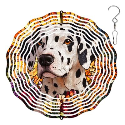 10-Inch Metal Wind Spinner Dalmatian and Flowers 3D Dog Wind Spinner, Unique Metal Hanging Kinetic Wind Sculpture Ornament Gifts for Women Yard Art Garden Patio Lawn Indoor Outdoor Decor