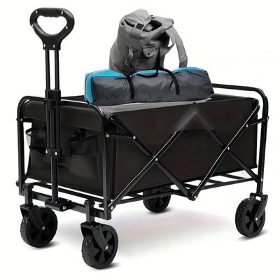 Folding Utility Wagon Cart, 680 LBS Capacity, Black, Collapsible with Wheels, Heavy Duty for Outdoor Camping Beach