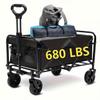 Folding Utility Wagon Cart, 680 LBS Capacity, Black, Collapsible with Wheels, Heavy Duty for Outdoor Camping Beach view 2