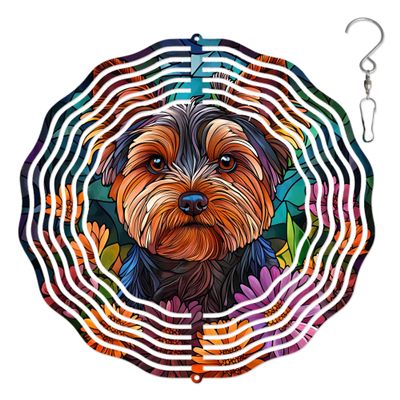 10-Inch Metal Wind Spinner Yorkshire Terrier Stares Gently 3D Dog Wind Spinner, Unique Metal Hanging Kinetic Wind Sculpture Ornament Gifts for Women Yard Art Garden Patio Lawn Indoor Outdoor Decor