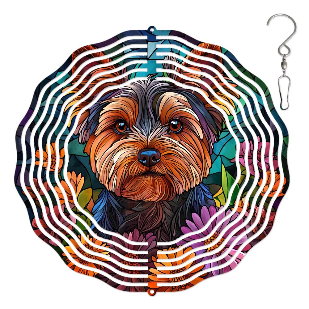 10-Inch Metal Wind Spinner Yorkshire Terrier Stares Gently 3D Dog Wind Spinner, Unique Metal Hanging Kinetic Wind Sculpture Ornament Gifts for Women Yard Art Garden Patio Lawn Indoor Outdoor Decor