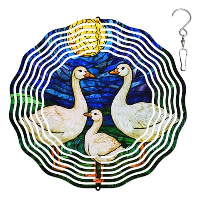 10-Inch Metal Wind Spinner Three Geese in Moonlight 3D Wind Spinner, Unique Metal Hanging Kinetic Wind Sculpture Ornament Yard Art Garden Patio Lawn Indoor Outdoor Decor
