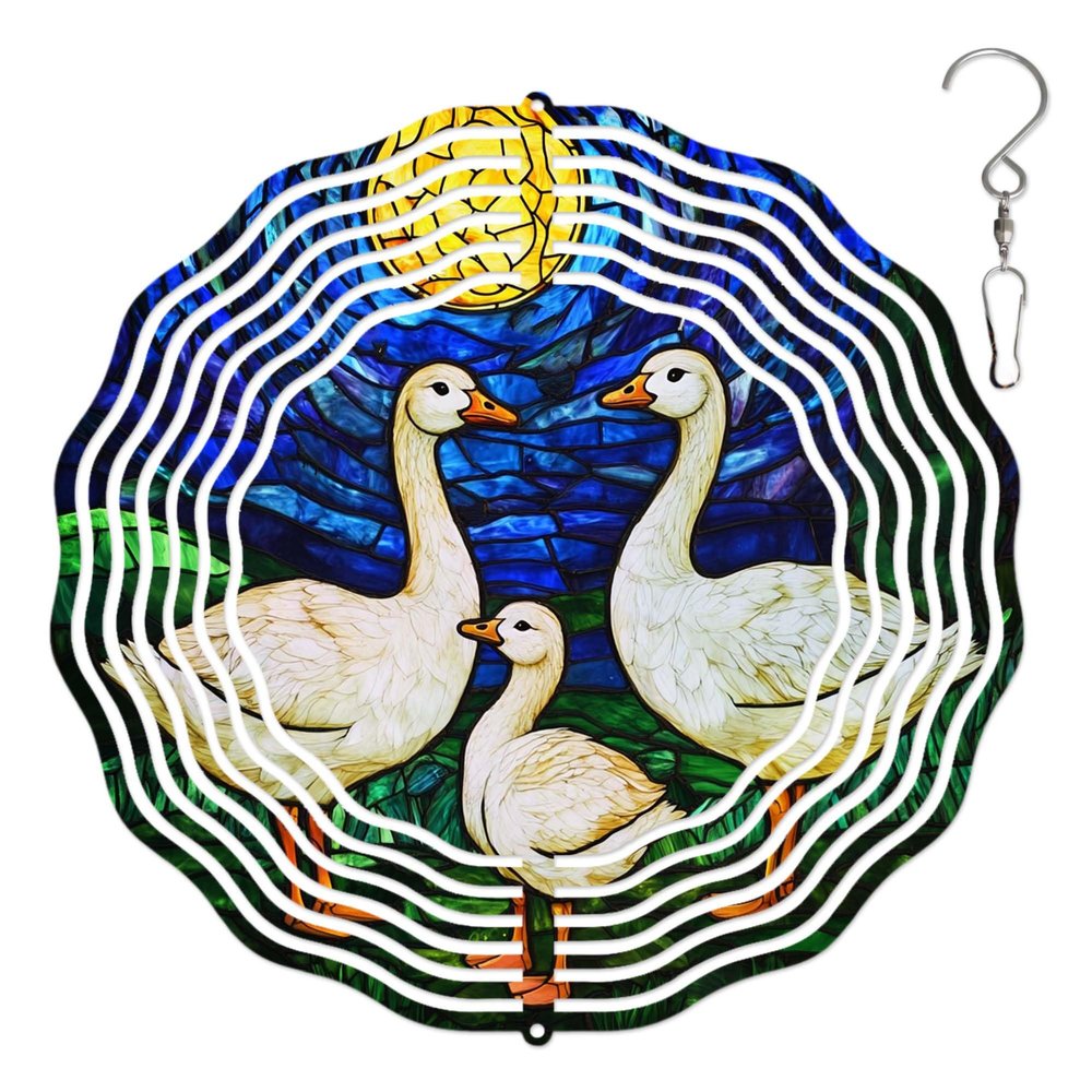 10-Inch Metal Wind Spinner Three Geese in Moonlight 3D Wind Spinner, Unique Metal Hanging Kinetic Wind Sculpture Ornament Yard Art Garden Patio Lawn Indoor Outdoor Decor