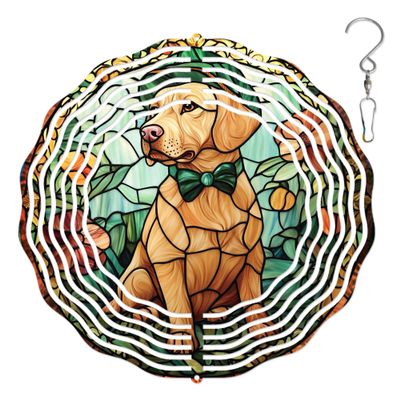 10-Inch Metal Wind Spinner Yellow Labrador with Bow Tie 3D Dog Wind Spinner, Unique Metal Hanging Kinetic Wind Sculpture Ornament Gifts for Women Yard Art Garden Patio Lawn Indoor Outdoor Decor