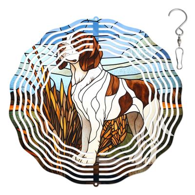10-Inch Metal Wind Spinner Brown-and-White Spaniel 3D Dog Wind Spinner, Unique Metal Hanging Kinetic Wind Sculpture Ornament Gifts for Women Yard Art Garden Patio Lawn Indoor Outdoor Decor