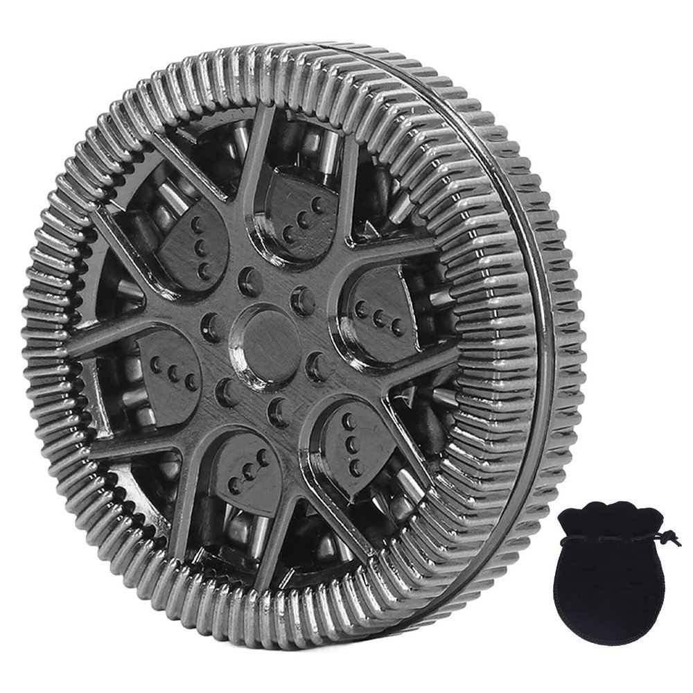 BOWUAI Hollow Hub Pattern ADHD Haptic, Magnetic Push Slider Toy for Stress Relief, Portable Metal Anxiety Relief Fidget Toy with Storage Bag for Office, Home, Travel (Silver Black)