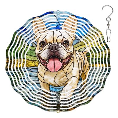 10-Inch Metal Wind Spinner French Bulldog Trots Forward 3D Dog Wind Spinner, Unique Metal Hanging Kinetic Wind Sculpture Ornament Gifts for Women Yard Art Garden Patio Lawn Indoor Outdoor Decor (2)
