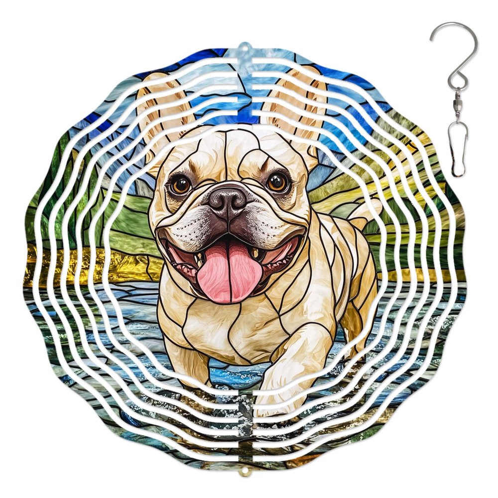 10-Inch Metal Wind Spinner French Bulldog Trots Forward 3D Dog Wind Spinner, Unique Metal Hanging Kinetic Wind Sculpture Ornament Gifts for Women Yard Art Garden Patio Lawn Indoor Outdoor Decor (2)
