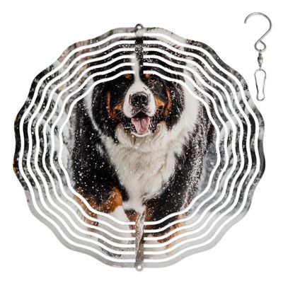 10-Inch Metal Wind Spinner Bernese Mountain in Snow 3D Dog Wind Spinner, Unique Metal Hanging Kinetic Wind Sculpture Ornament Gifts for Women Yard Art Garden Patio Lawn Indoor Outdoor Decor (1)
