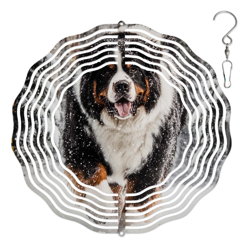 10-Inch Metal Wind Spinner Bernese Mountain in Snow 3D Dog Wind Spinner, Unique Metal Hanging Kinetic Wind Sculpture Ornament Gifts for Women Yard Art Garden Patio Lawn Indoor Outdoor Decor (1)