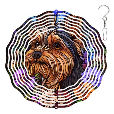 10-Inch Metal Wind Spinner Yorkshire Terrier amid Flowers 3D Dog Wind Spinner, Unique Metal Hanging Kinetic Wind Sculpture Ornament Gifts for Women Yard Art Garden Patio Lawn Indoor Outdoor Decor