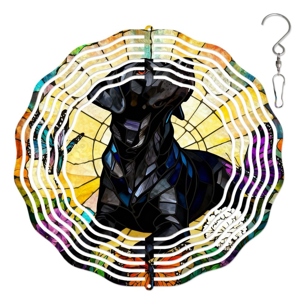 10-Inch Metal Wind Spinner Black Labrador Looking Upward 3D Dog Wind Spinner, Unique Metal Hanging Kinetic Wind Sculpture Ornament Yard Art Garden Patio Lawn Indoor Outdoor Decor