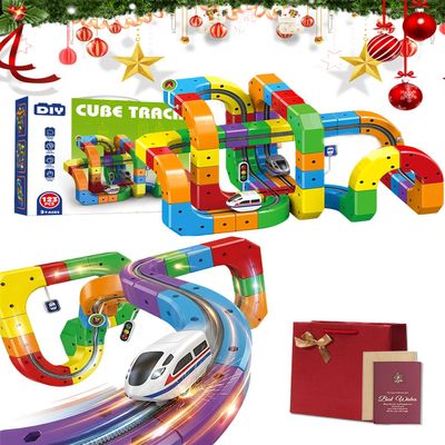 3D Train Routes with Mix-and-Match Stem Cubes, Gravity-Defying Magnetic Monorail, DIY Infinity Cube Track,Magic Flexible Race Track Birthday (51 PCS)
