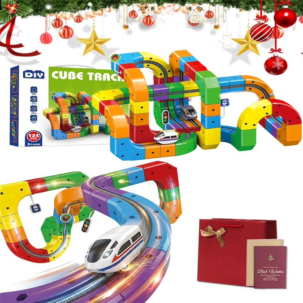 3D Train Routes with Mix-and-Match Stem Cubes, Gravity-Defying Magnetic Monorail, DIY Infinity Cube Track,Magic Flexible Race Track Birthday (51 PCS)
