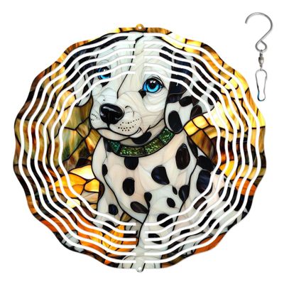 10-Inch Metal Wind Spinner Dalmatian Puppy with Blue Eyes 3D Dog Wind Spinner, Unique Metal Hanging Kinetic Wind Sculpture Ornament Gifts for Dog Lover Garden Patio Lawn Indoor Outdoor Decor