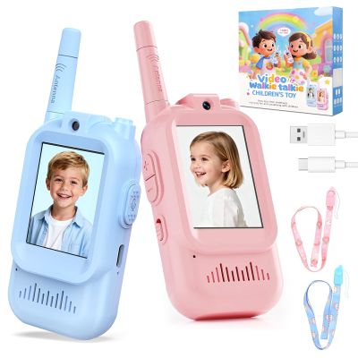 Video Walkie Talkies for Kids, 2 Pack Rechargeable Kids Walkie Talkies with HD Camera, Real-Time Video Chat, Voice Changer, 1000FT Range, Outdoor Toys for Boys Girls Ages 3-12(Baby Blue/Baby Pink)
