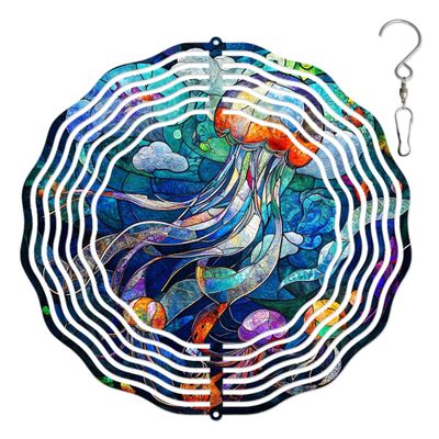 10-Inch Metal Wind Spinner Jellyfish 3D Marine Life Wind Spinner, Unique Metal Hanging Kinetic Wind Sculpture Ornament Gifts for Women Yard Art Garden Patio Lawn Indoor Outdoor Decor