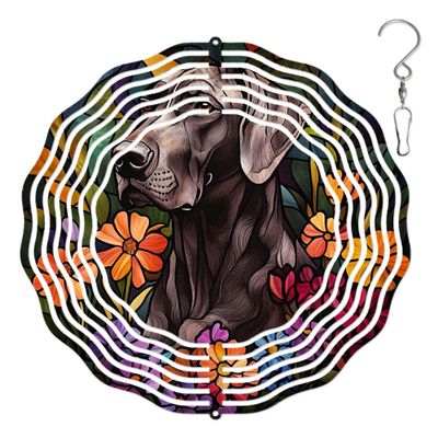 10-Inch Metal Wind Spinner Weimaraner with Flowers 3D Dog Wind Spinner, Unique Metal Hanging Kinetic Wind Sculpture Ornament Gifts for Women Yard Art Garden Patio Lawn Indoor Outdoor Decor