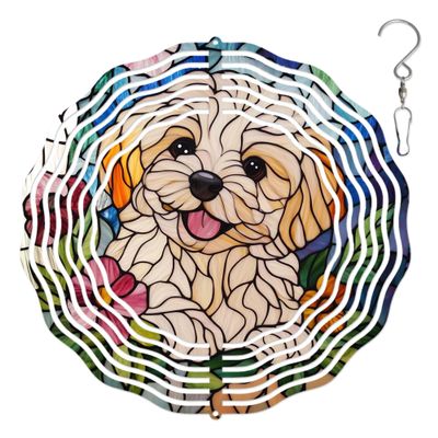 10-Inch Metal Wind Spinner White Shih Tzu 3D Dog Wind Spinner, Unique Metal Hanging Kinetic Wind Sculpture Ornament Gifts for Women Yard Art Garden Patio Lawn Indoor Outdoor Decor