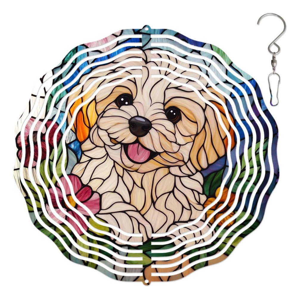 10-Inch Metal Wind Spinner White Shih Tzu 3D Dog Wind Spinner, Unique Metal Hanging Kinetic Wind Sculpture Ornament Gifts for Women Yard Art Garden Patio Lawn Indoor Outdoor Decor