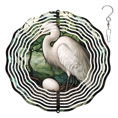 10-Inch Metal Wind Spinner White Heron and Its Egg 3D Bird Wind Spinner, Unique Metal Hanging Kinetic Wind Sculpture Ornament Gifts for Women Yard Art Garden Patio Lawn Indoor Outdoor Decor