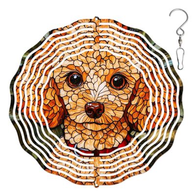10-Inch Metal Wind Spinner Brown Poodle with Red Collar3D Dog Wind Spinner, Unique Metal Hanging Kinetic Wind Sculpture Ornament Gifts for Women Yard Art Garden Patio Lawn Indoor Outdoor Decor