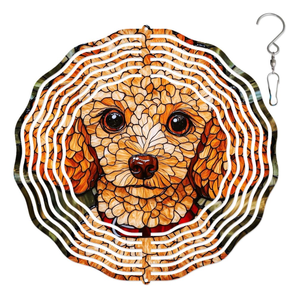 10-Inch Metal Wind Spinner Brown Poodle with Red Collar3D Dog Wind Spinner, Unique Metal Hanging Kinetic Wind Sculpture Ornament Gifts for Women Yard Art Garden Patio Lawn Indoor Outdoor Decor