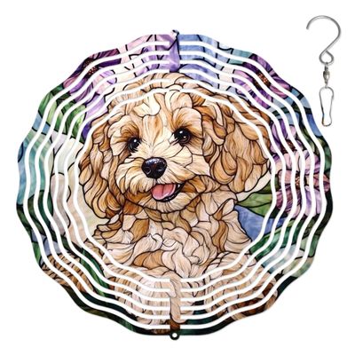10-Inch Metal Wind Spinner Poodle with Smiling Face 3D Dog Wind Spinner, Unique Metal Hanging Kinetic Wind Sculpture Ornament Gifts for Women Yard Art Garden Patio Lawn Indoor Outdoor Decor