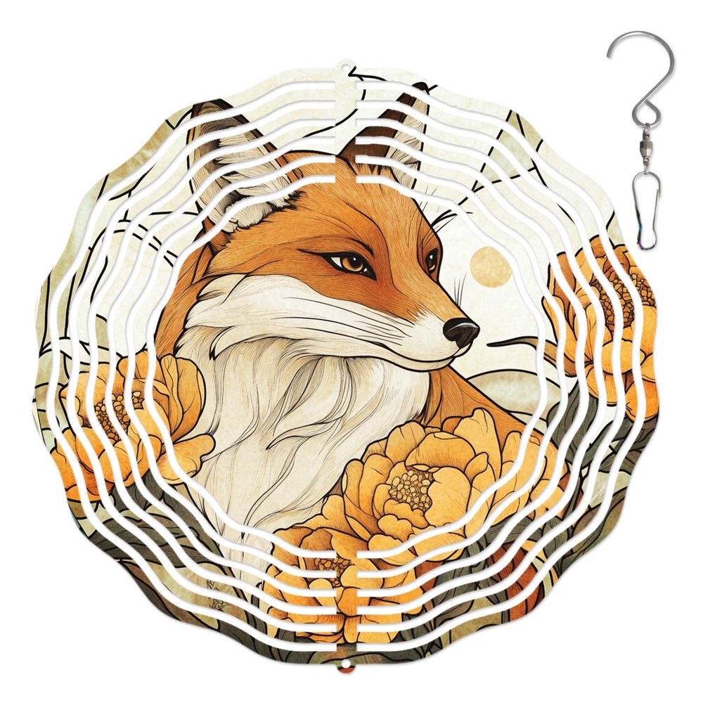 10-Inch Metal Wind Spinner Red Fox with Golden Flowers 3D Wind Spinner, Unique Metal Hanging Kinetic Wind Sculpture Ornament Gifts for Women Yard Art Garden Patio Lawn Indoor Outdoor Decor (2)
