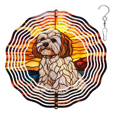 10-Inch Metal Wind Spinner Shih Tzu at Sunset 3D Dog Wind Spinner, Unique Metal Hanging Kinetic Wind Sculpture Ornament Gifts for Women Yard Art Garden Patio Lawn Indoor Outdoor Decor