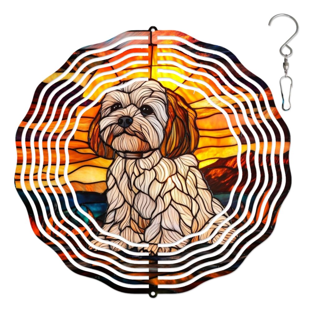 10-Inch Metal Wind Spinner Shih Tzu at Sunset 3D Dog Wind Spinner, Unique Metal Hanging Kinetic Wind Sculpture Ornament Gifts for Women Yard Art Garden Patio Lawn Indoor Outdoor Decor