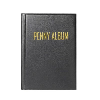 Penny Album Coin Holder Book, Penny Book, Pressed Penny Holder Hold 108 Coin, Black Leather with Gold Embossed Text, 108 Pockets for Pressed Penny Storage, 10.7x15.5cm Travel Souvenir Organizer