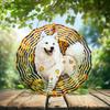 10-Inch Metal Wind Spinner Samoyed on Golden Leaves 3D Dog Wind Spinner, Unique Metal Hanging Kinetic Wind Sculpture Ornament Gifts for Women Yard Art Garden Patio Lawn Indoor Outdoor Decor view 2