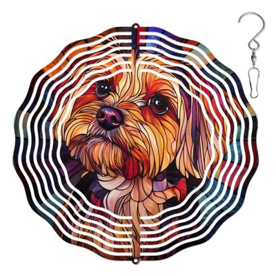 10-Inch Metal Wind Spinner Fluffy Yorkshire Terrier 3D Dog Wind Spinner, Unique Metal Hanging Kinetic Wind Sculpture Ornament Gifts for Women Yard Art Garden Patio Lawn Indoor Outdoor Decor