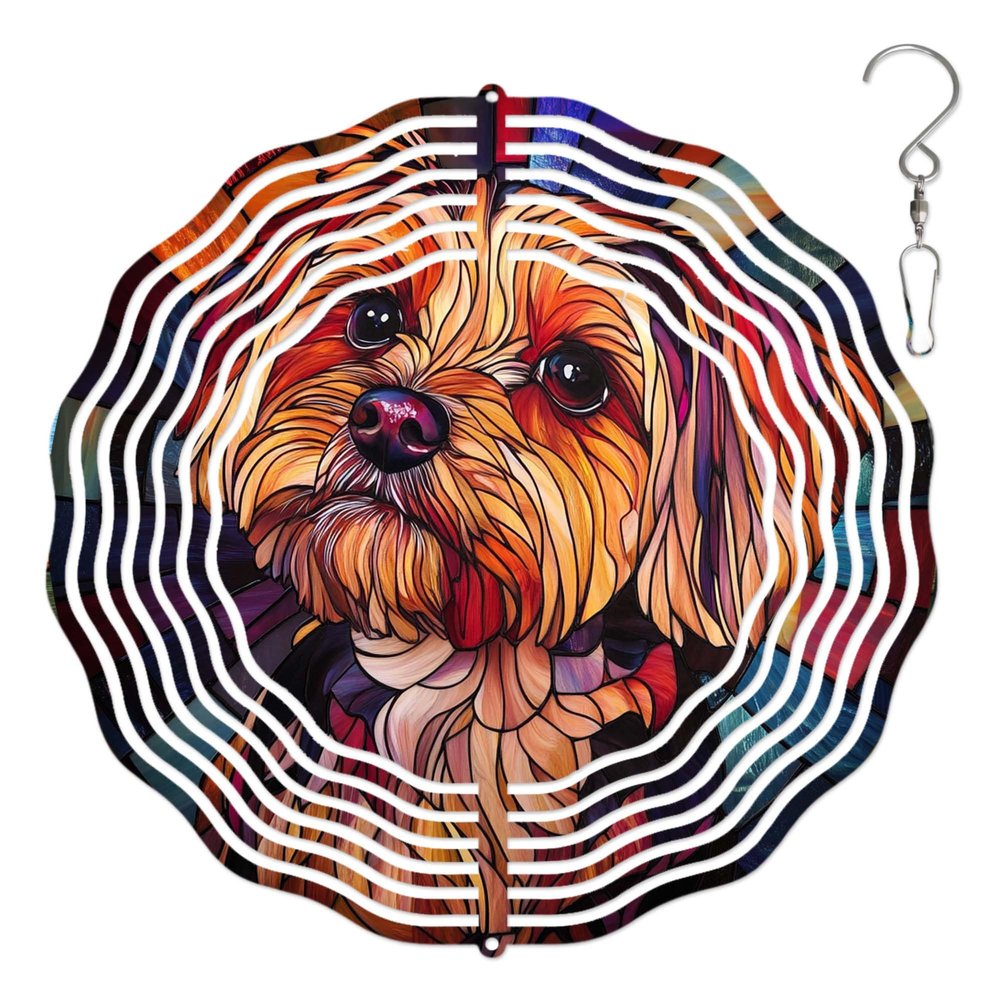 10-Inch Metal Wind Spinner Fluffy Yorkshire Terrier 3D Dog Wind Spinner, Unique Metal Hanging Kinetic Wind Sculpture Ornament Gifts for Women Yard Art Garden Patio Lawn Indoor Outdoor Decor