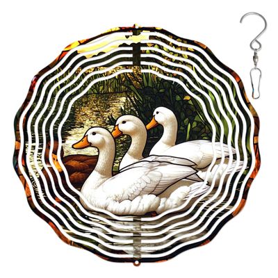 10-Inch Metal Wind Spinner White Ducks and Brown Duck 3D Wind Spinner, Unique Metal Hanging Kinetic Wind Sculpture Ornament Gifts for Women Yard Art Garden Patio Lawn Indoor Outdoor Decor