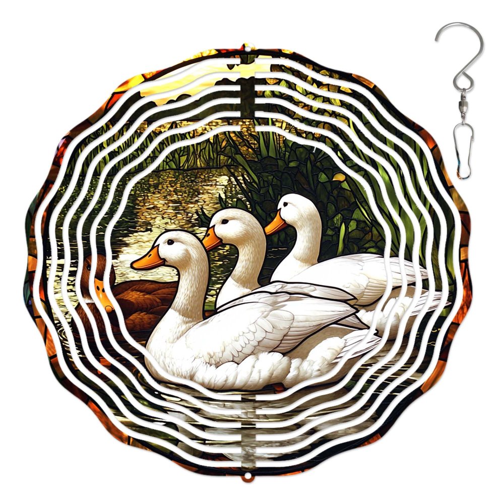 10-Inch Metal Wind Spinner White Ducks and Brown Duck 3D Wind Spinner, Unique Metal Hanging Kinetic Wind Sculpture Ornament Gifts for Women Yard Art Garden Patio Lawn Indoor Outdoor Decor
