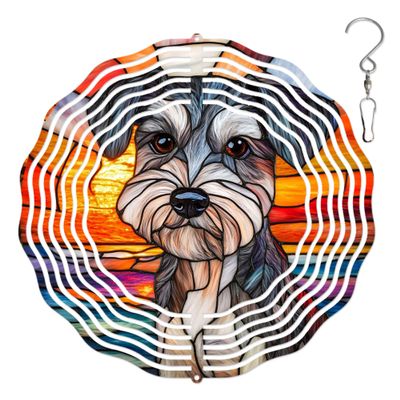 10-Inch Metal Wind Spinner Schnauzer by Sunset Ocean 3D Dog Wind Spinner, Unique Metal Hanging Kinetic Wind Sculpture Ornament Gifts for Women Yard Art Garden Patio Lawn Indoor Outdoor Decor (2)