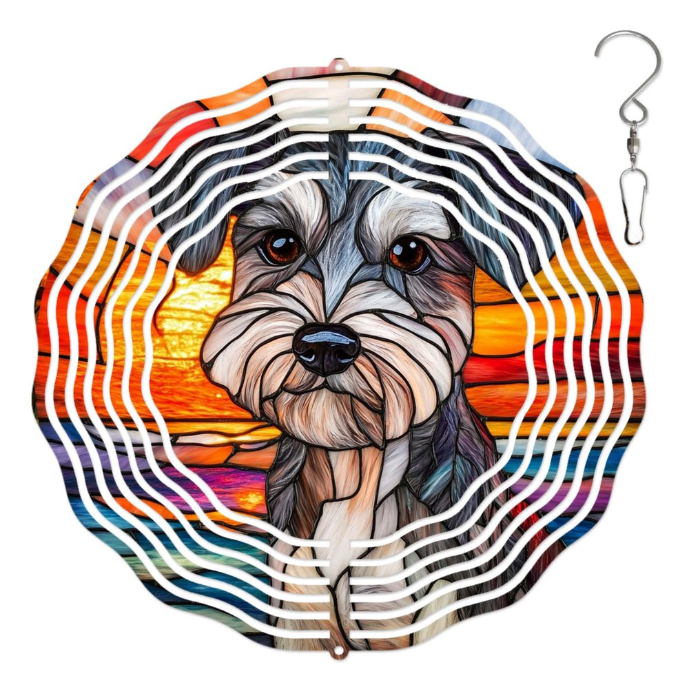 10-Inch Metal Wind Spinner Schnauzer by Sunset Ocean 3D Dog Wind Spinner, Unique Metal Hanging Kinetic Wind Sculpture Ornament Gifts for Women Yard Art Garden Patio Lawn Indoor Outdoor Decor (2)