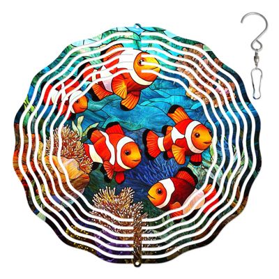 10-Inch Metal Wind Spinner Clownfish and Corals 3D Marine Life Wind Spinner, Unique Metal Hanging Kinetic Wind Sculpture Ornament Gifts for Women Yard Art Garden Patio Lawn Indoor Outdoor Decor