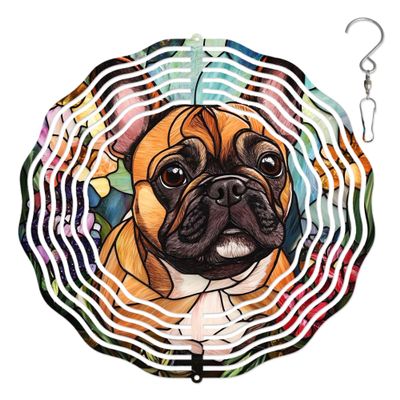 10-Inch Metal Wind Spinner French Bulldog with Perked Ears 3D Dog Wind Spinner, Unique Metal Hanging Kinetic Wind Sculpture Ornament Gifts for Women Yard Art Garden Patio Lawn Indoor Outdoor Decor