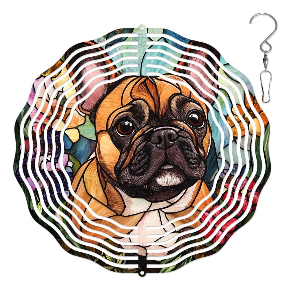 10-Inch Metal Wind Spinner French Bulldog with Perked Ears 3D Dog Wind Spinner, Unique Metal Hanging Kinetic Wind Sculpture Ornament Gifts for Women Yard Art Garden Patio Lawn Indoor Outdoor Decor