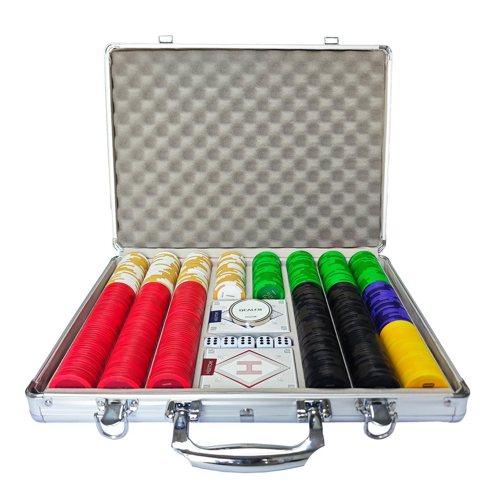 HEITOK Clay Poker Chips Set 500 PCS with Denominations, 14g Clay Composite Weighted Casino Poker Chips with Aluminum Travel Case for Texas Hold'em, Blackjack, Home Tournaments & Cash Games