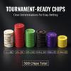 HEITOK Clay Poker Chips Set 500 PCS with Denominations, 14g Clay Composite Weighted Casino Poker Chips with Aluminum Travel Case for Texas Hold'em, Blackjack, Home Tournaments & Cash Games view 4