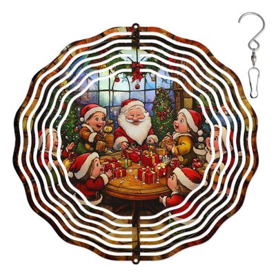 10-Inch Metal Wind Spinner Santa Claus and Elves 3D Wind Spinner, Unique Metal Hanging Kinetic Wind Sculpture Ornament Gifts for Women Yard Art Garden Patio Lawn Indoor Outdoor Decor