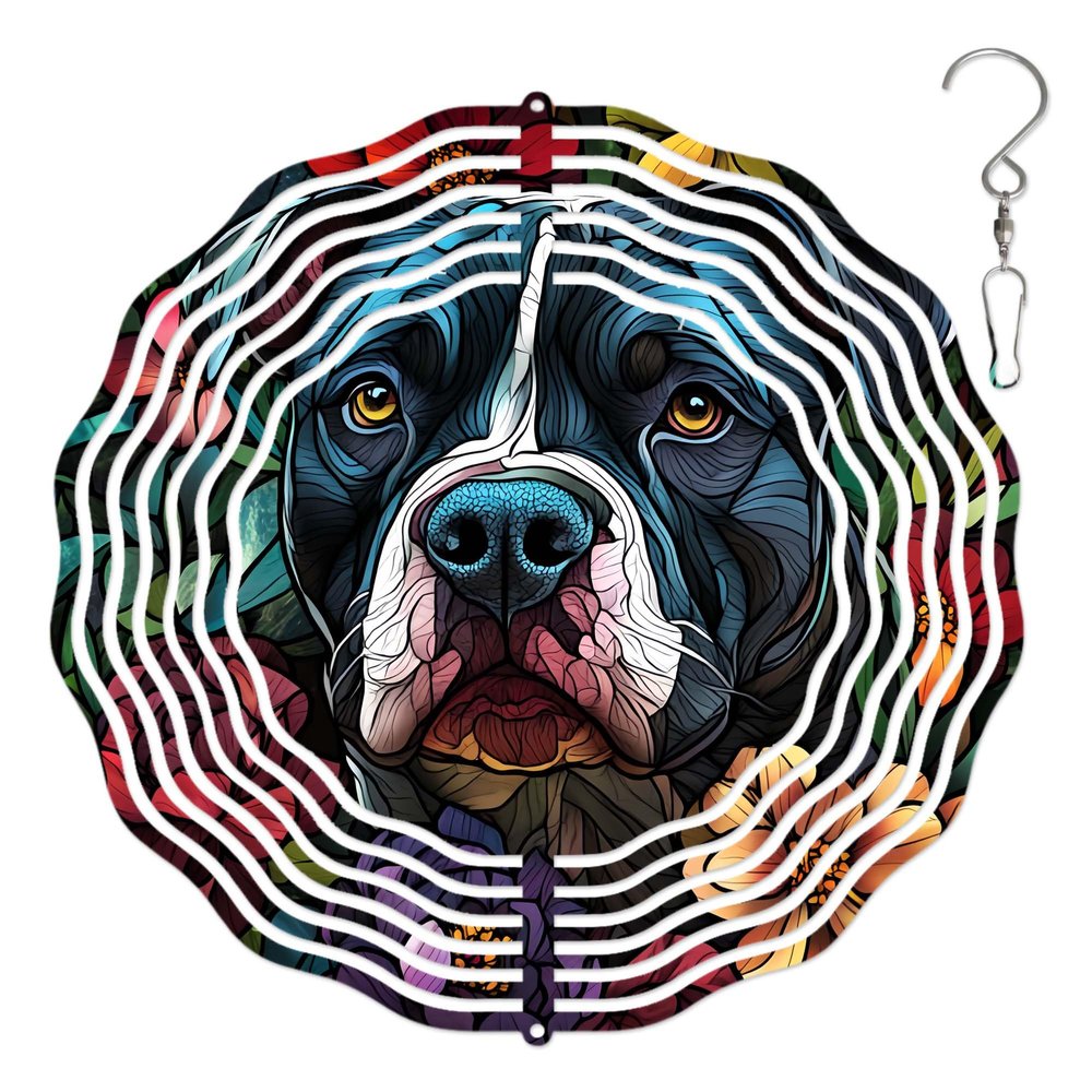 10-Inch Metal Wind Spinner Blue-Toned Pit Bull 3D Dog Wind Spinner, Unique Metal Hanging Kinetic Wind Sculpture Ornament Gifts for Women Yard Art Garden Patio Lawn Indoor Outdoor Decor