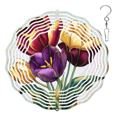 10-Inch Metal Wind Spinner Bouquet of Tulips 3D Floral Wind Spinner, Unique Metal Hanging Kinetic Wind Sculpture Ornament Gifts for Women Yard Art Garden Patio Lawn Indoor Outdoor Decor
