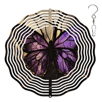 10-Inch Metal Wind Spinner Purple Butterfly 3D Wind Spinner, Unique Metal Hanging Kinetic Wind Sculpture Ornament Gifts for Women Yard Art Garden Patio Lawn Indoor Outdoor Decor